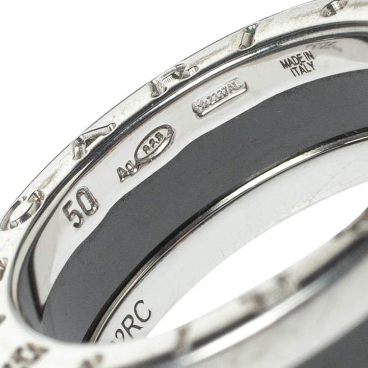 Pre Owned Bvlgari Save The Children Ceramic Silver One-Band Ring Size 50
