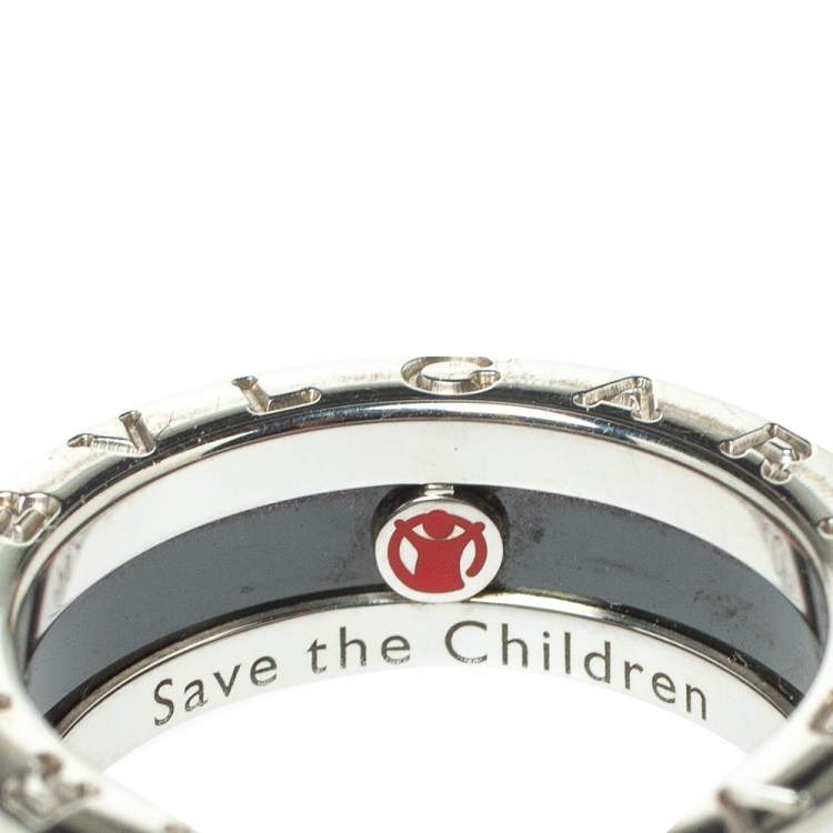 Pre Owned Bvlgari Save The Children Ceramic Silver One-Band Ring Size 50