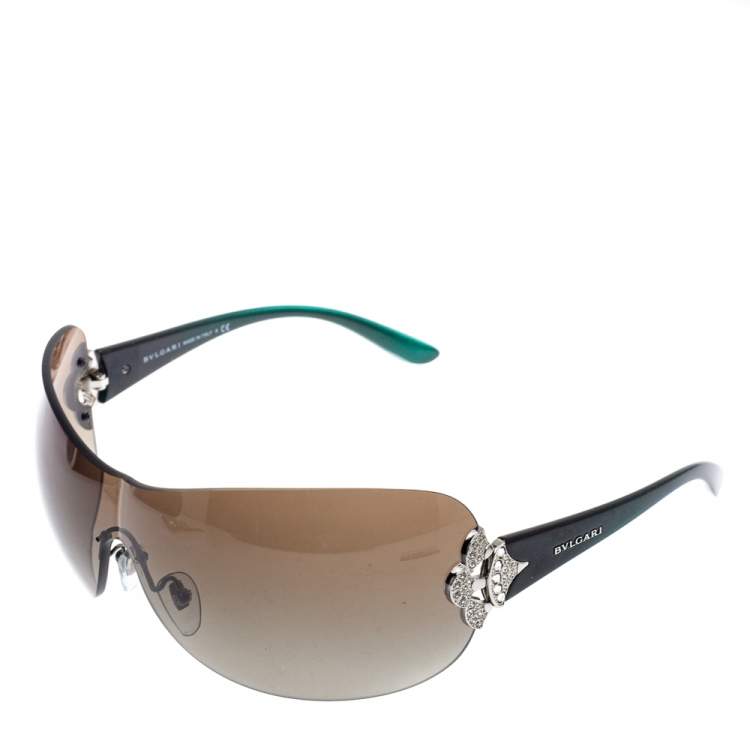 Pre Owned Bvlgari Green Gradient 6060-B Shield Sunglasses