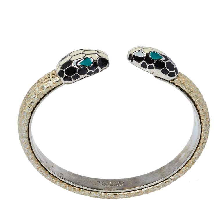 مملوكة مسبقًا Bvlgari Serpenti Forever Metallic Leather Open Cuff Bracelet