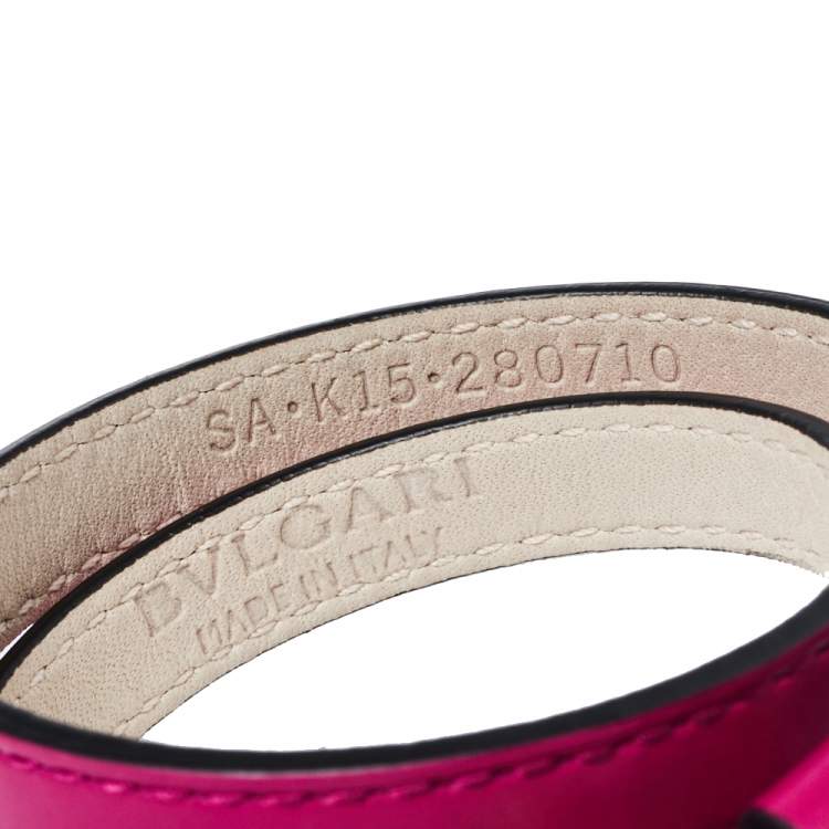 Pre Owned Bvlgari Serpenti Forever Pink Leather Enamel Double Coiled Bracelet