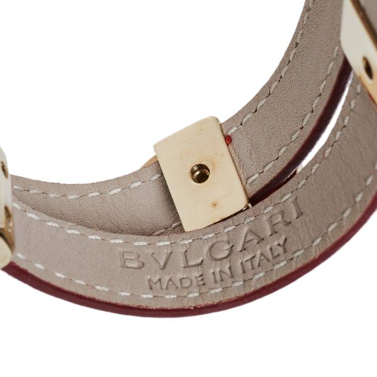 Pre Owned Bvlgari Bvlgari Red Leather Gold Plated Double Coiled Bracelet