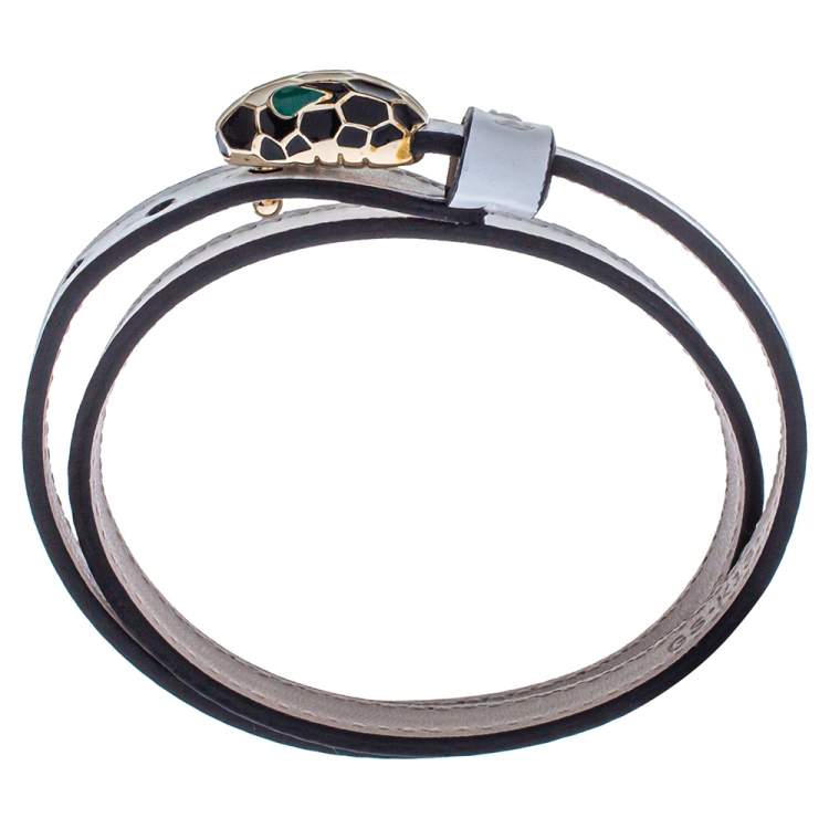 Pre Owned Bvlgari White Leather Serpenti Forever Double Coiled Bracelet