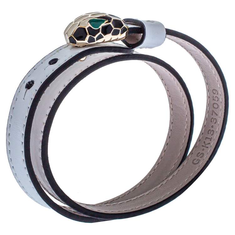 Pre Owned Bvlgari White Leather Serpenti Forever Double Coiled Bracelet