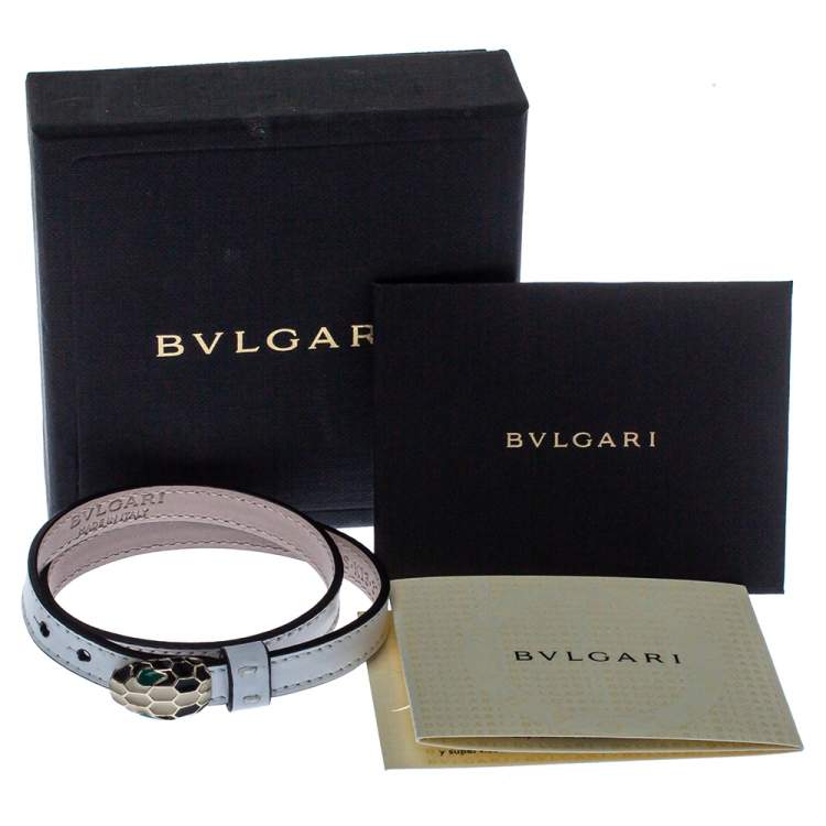 Pre Owned Bvlgari White Leather Serpenti Forever Double Coiled Bracelet