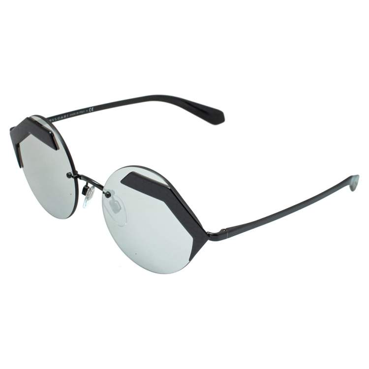 Pre Owned Bvlgari Matte Black /Grey 6089 Serpenteyes Round sunglasses