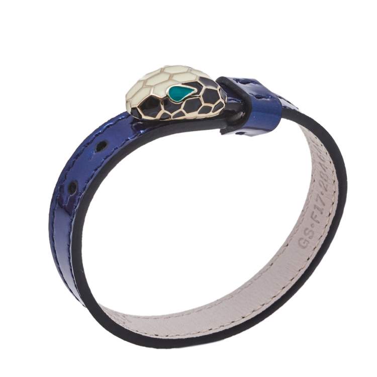 Pre Owned Bvlgari Metallic Blue Leather Serpenti Forever Bracelet