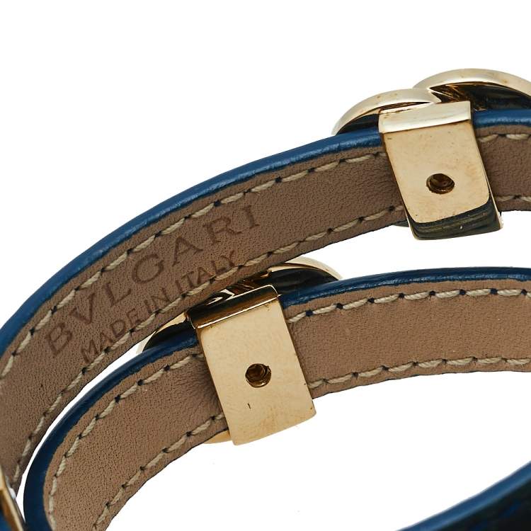 Pre Owned Bvlgari Bvlgari Blue Patent Leather Double Coiled Wrap Bracelet