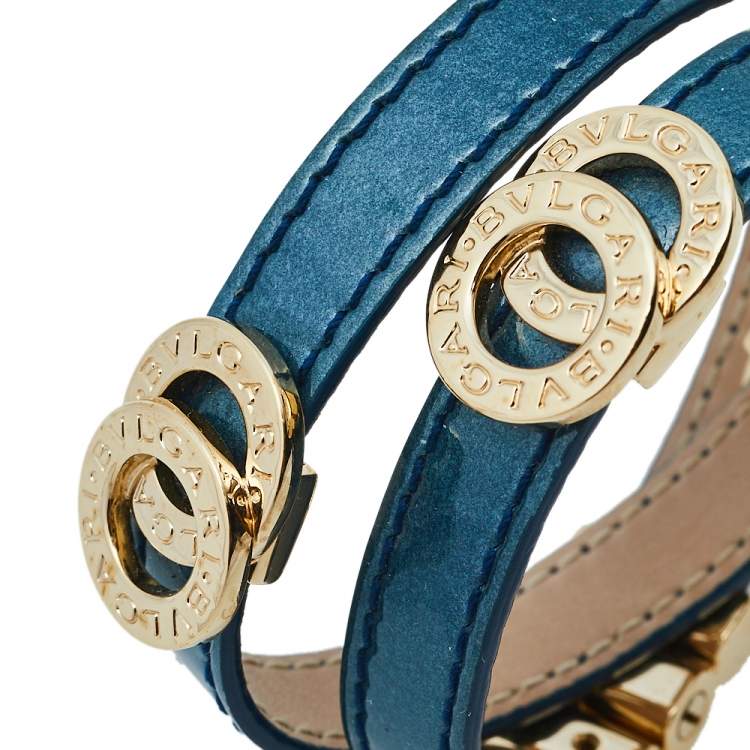 Pre Owned Bvlgari Bvlgari Blue Patent Leather Double Coiled Wrap Bracelet