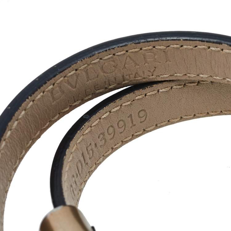 Pre Owned Bvlgari Serpenti Forever Metallic Gold Double Coiled Leather Gold Tone Bracelet