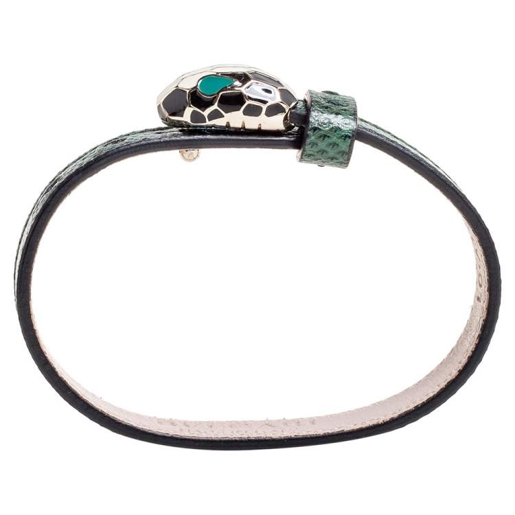 Pre Owned Bvlgari Green Karung Leather Serpenti Bracelet