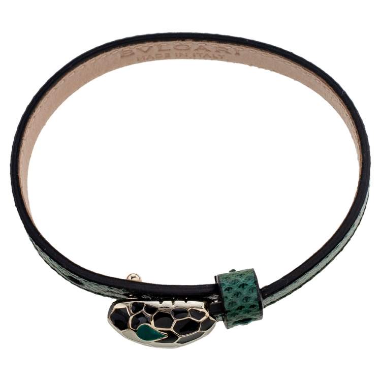 Pre Owned Bvlgari Green Karung Leather Serpenti Bracelet