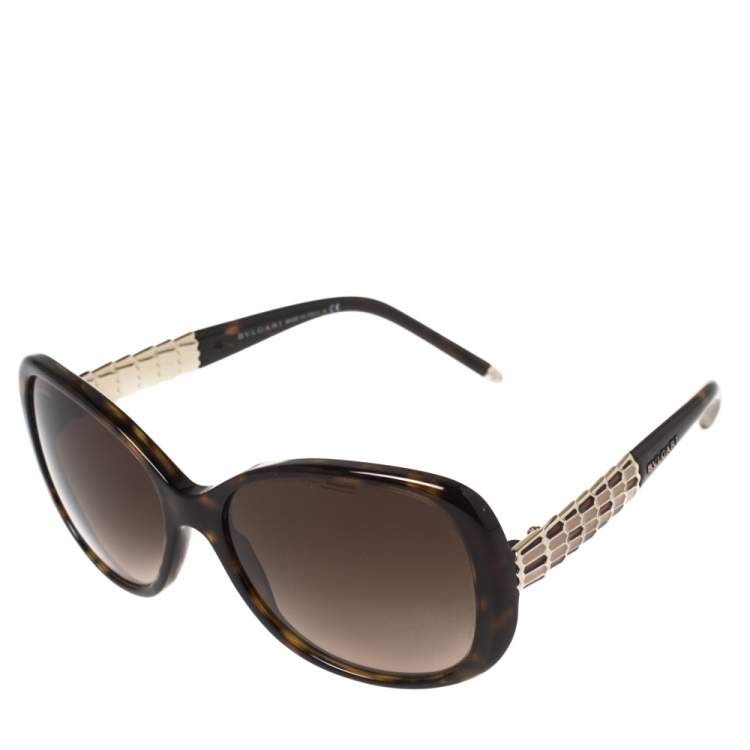 Pre Owned Bvlgari Dark Havana/ Brown Gradient BV 8114 Serpenti Square Sunglasses