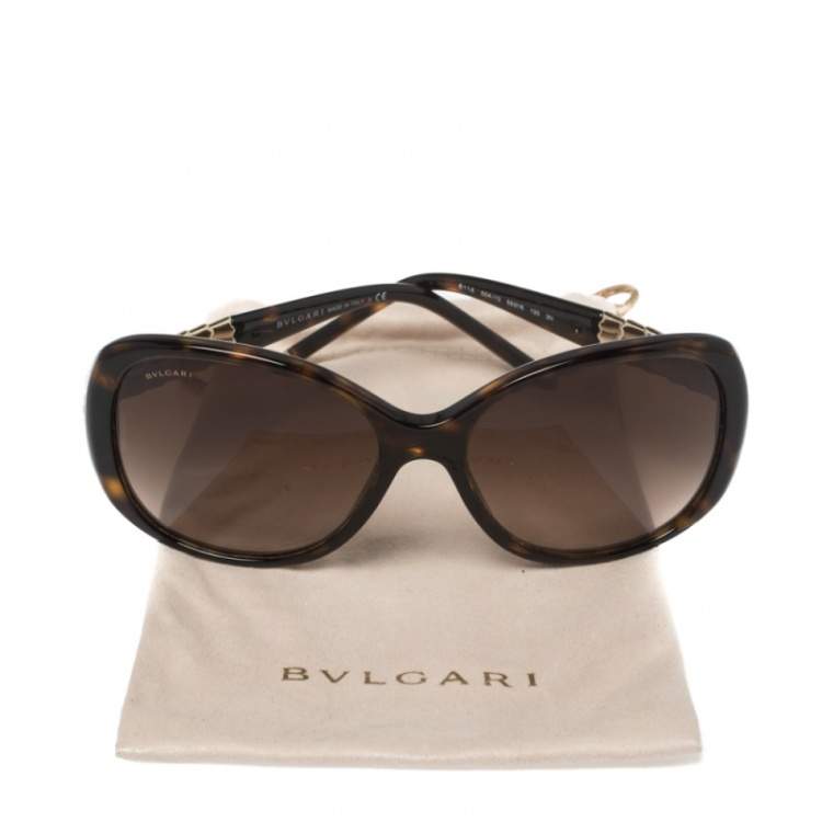 Pre Owned Bvlgari Dark Havana/ Brown Gradient BV 8114 Serpenti Square Sunglasses