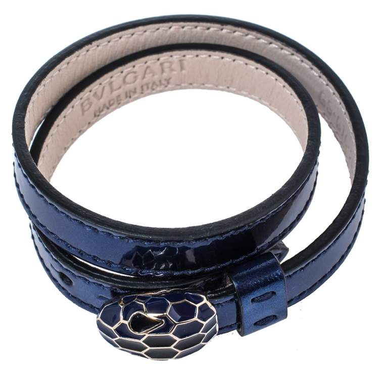 Pre Owned Bvlgari Blue Patent Leather Serpenti Forever Double Wrap Bracelet 