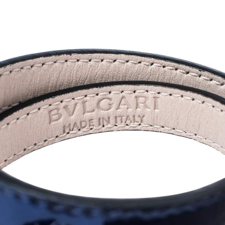 Pre Owned Bvlgari Blue Patent Leather Serpenti Forever Double Wrap Bracelet 