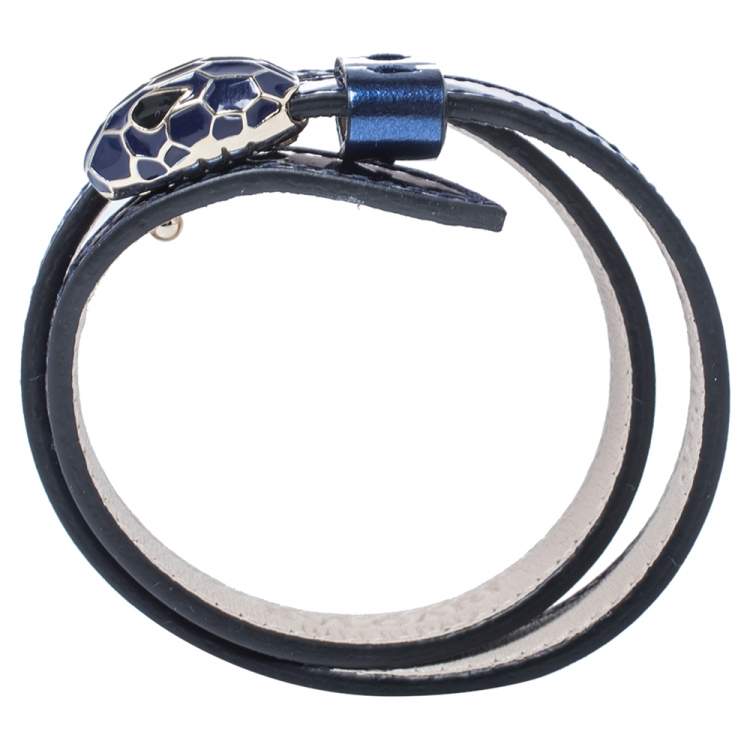 Pre Owned Bvlgari Blue Patent Leather Serpenti Forever Double Wrap Bracelet 