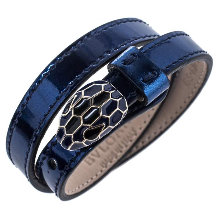 Pre Owned Bvlgari Blue Patent Leather Serpenti Forever Double Wrap Bracelet 