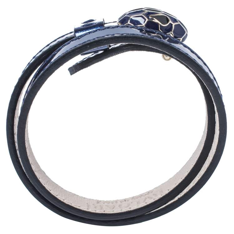 Pre Owned Bvlgari Blue Patent Leather Serpenti Forever Double Wrap Bracelet 