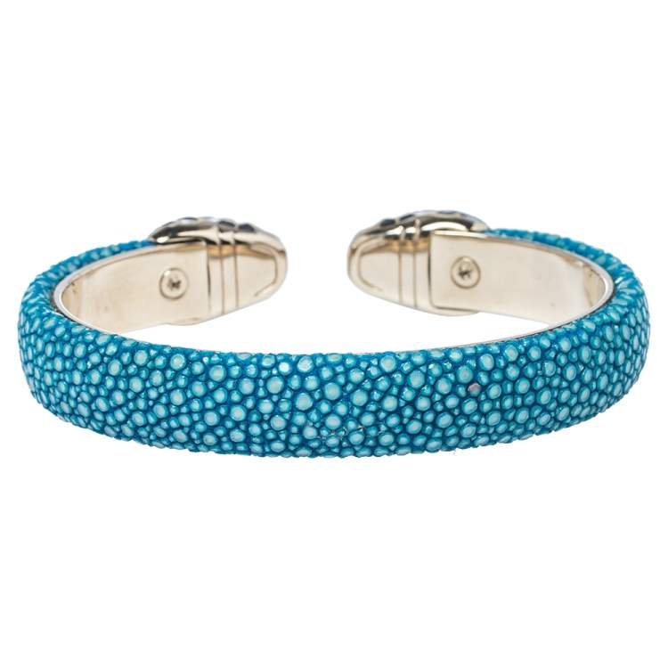 Pre Owned Bvlgari Blue Galuchat Leather Serpenti Forever Open Cuff Bracelet 