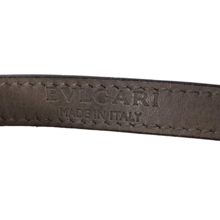 Pre Owned Bvlgari Serpenti Forever Metallic Silver Leather Gold Plated Double Wrap Bracelet