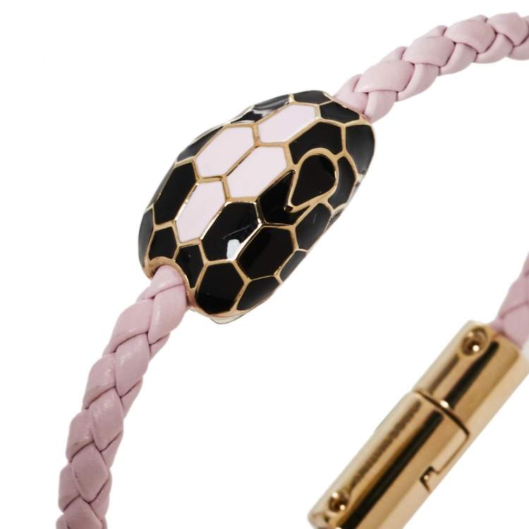 مملوكة مسبقًا Bvlgari Serpenti Forever Rosa di Francia Enamel Braided Leather Bracelet 
