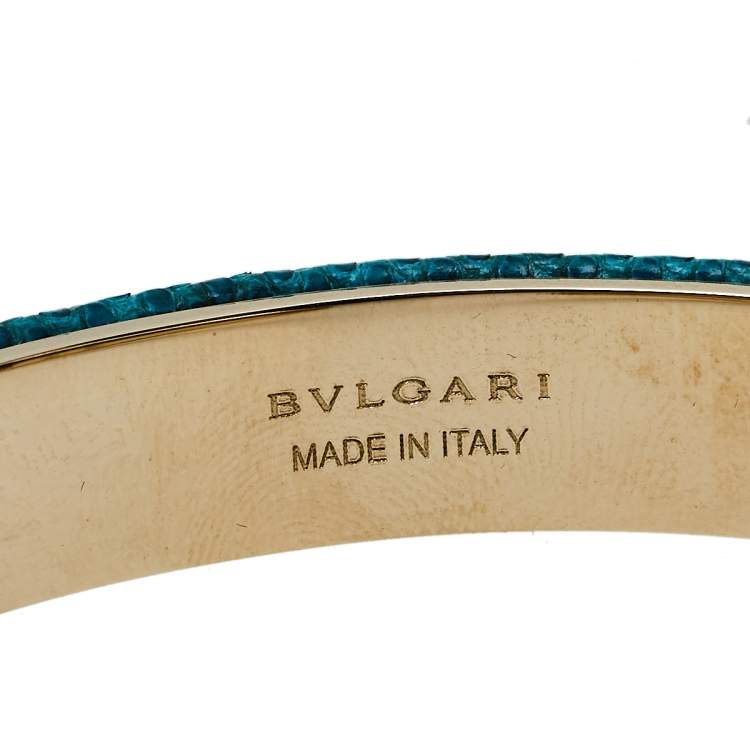 مملوكة مسبقًا Bvlgari Serpenti Forever Green Karung Leather Open Cuff Bracelet