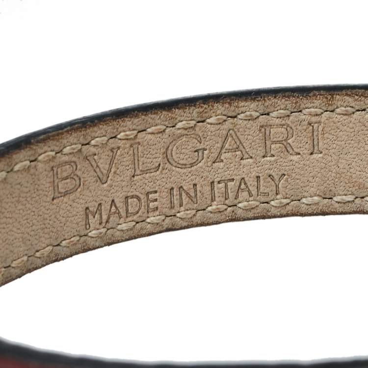 Pre Owned Bvlgari Serpenti Forever Red Leather Enamel Gold Plated Bracelet