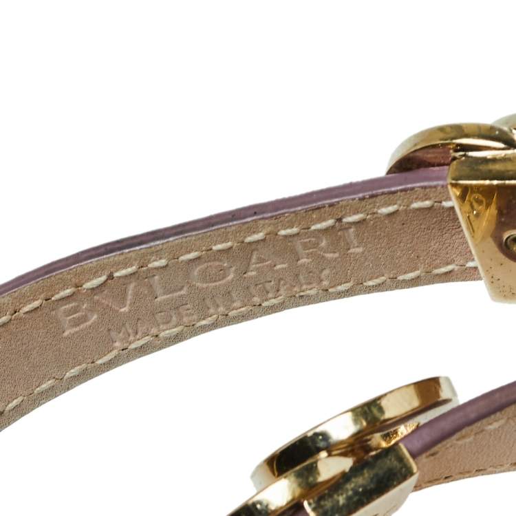 Pre Owned Bvlgari Bvlgari Pale Purple Leather Gold Plated Metal Double Coiled Bracelet