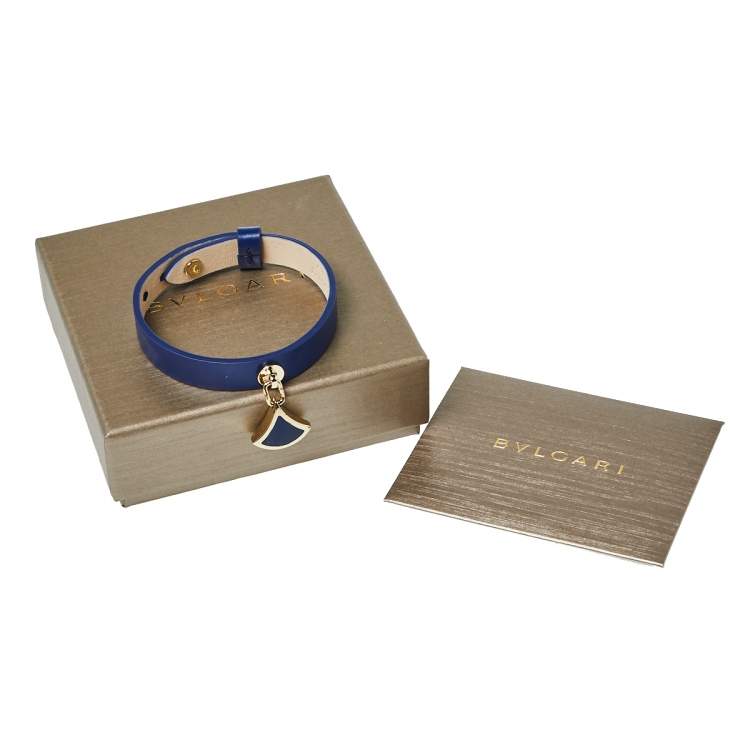 Pre Owned Bvlgari Diva's Dream Blue Enamel Gold Plated Leather Bracelet