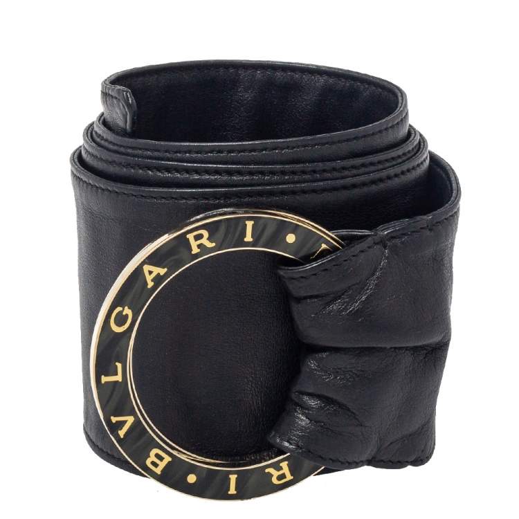Pre Owned Bvlgari Black Soft Leather Bvlgari Bvlgari Waist Belt 85CM