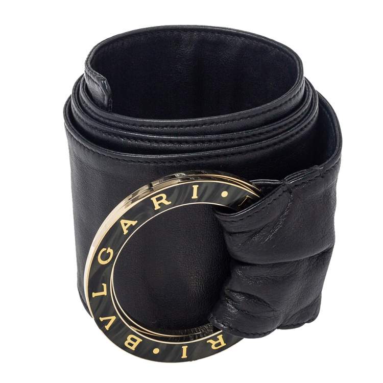 Pre Owned Bvlgari Black Soft Leather Bvlgari Bvlgari Waist Belt 85CM