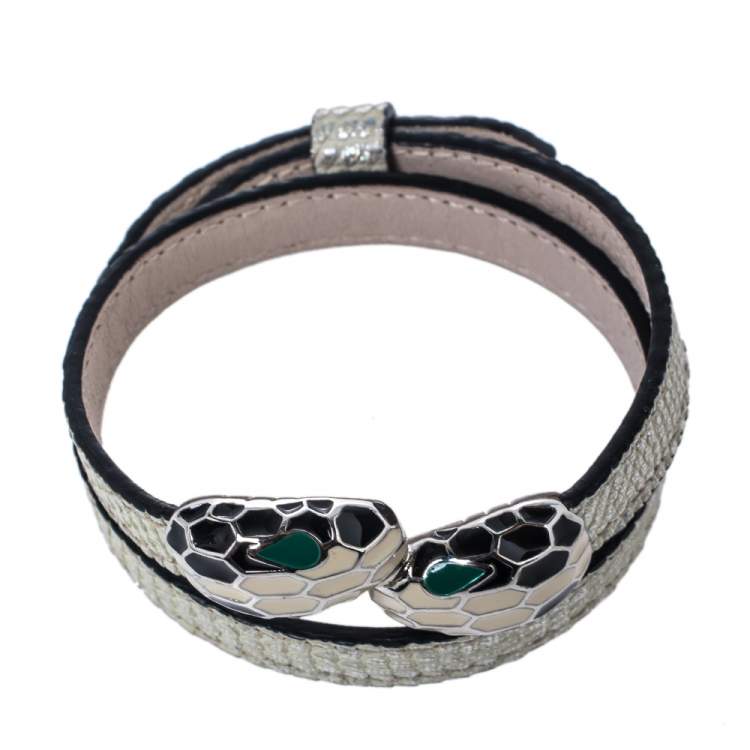 Pre Owned Bvlgari Serpenti Forever Metallic Leather Double Wrap Bracelet