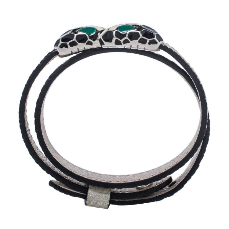 Pre Owned Bvlgari Serpenti Forever Metallic Leather Double Wrap Bracelet