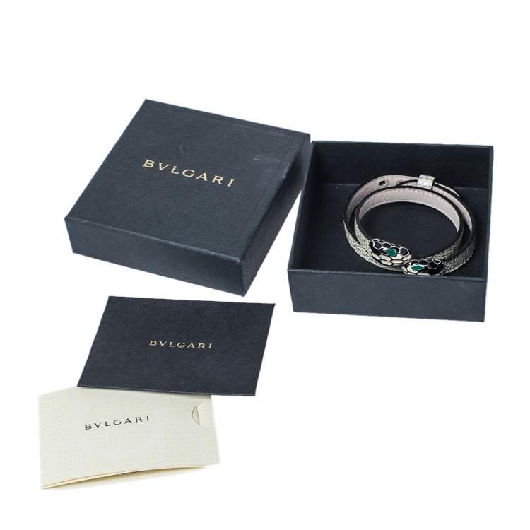 Pre Owned Bvlgari Serpenti Forever Metallic Leather Double Wrap Bracelet
