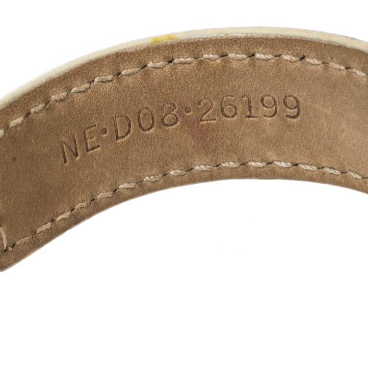 Pre Owned Bvlgari Cream Leather Logo Charm Open Cuff Bracelet