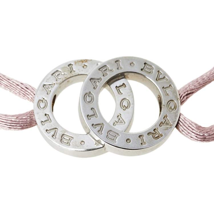 Pre Owned Bvlgari Bvlgari Double Logo Silver Adjustable Rose Cord Bracelet