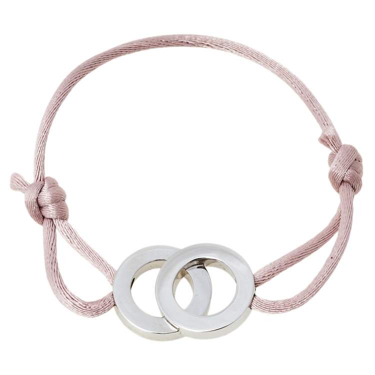 Pre Owned Bvlgari Bvlgari Double Logo Silver Adjustable Rose Cord Bracelet