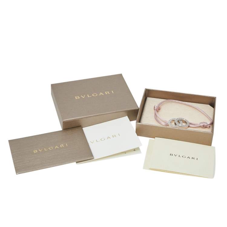 Pre Owned Bvlgari Bvlgari Double Logo Silver Adjustable Rose Cord Bracelet