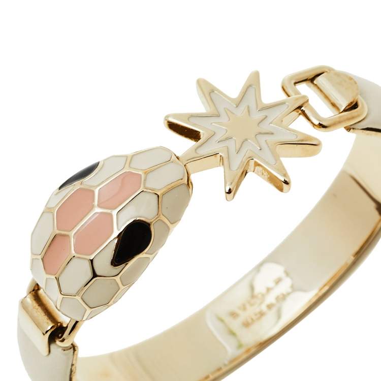 Pre Owned Bvlgari White Leather Gold Plated Serpenti Forever Bracelet