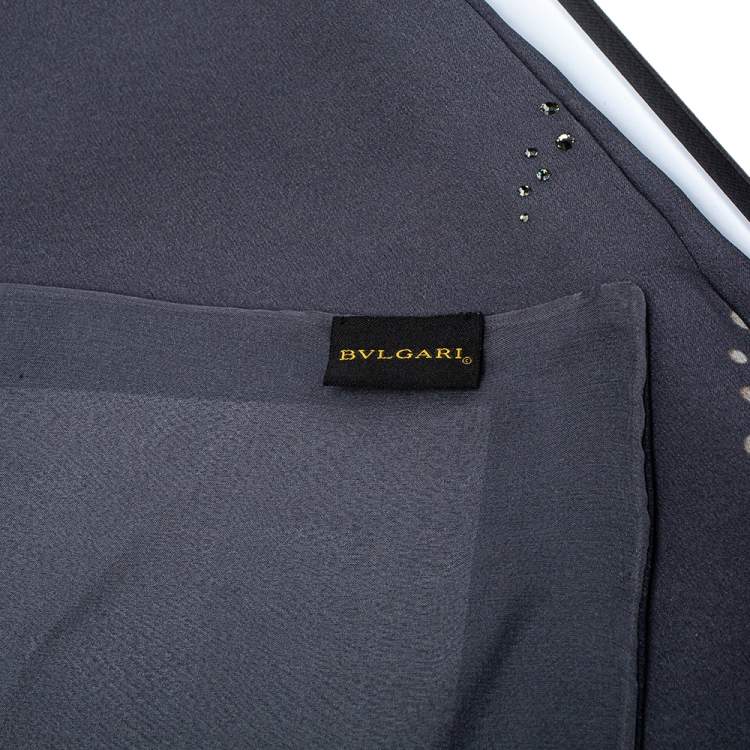 Pre Owned Bvlgari Grey Crystal Embellished Wave Print Layered Silk Stole