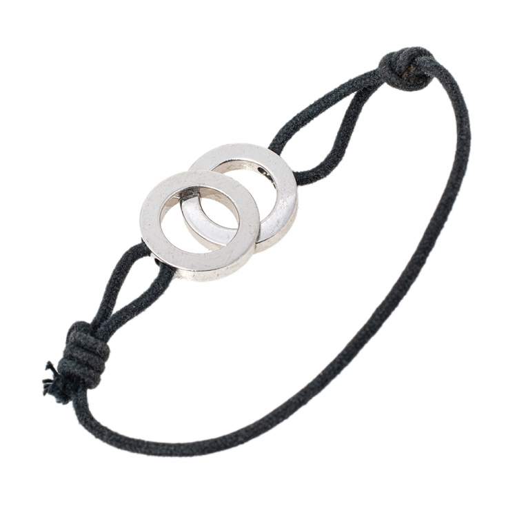 Pre Owned Bvlgari Bvlgari Interlocking Circles Silver Adjustable Cord Bracelet