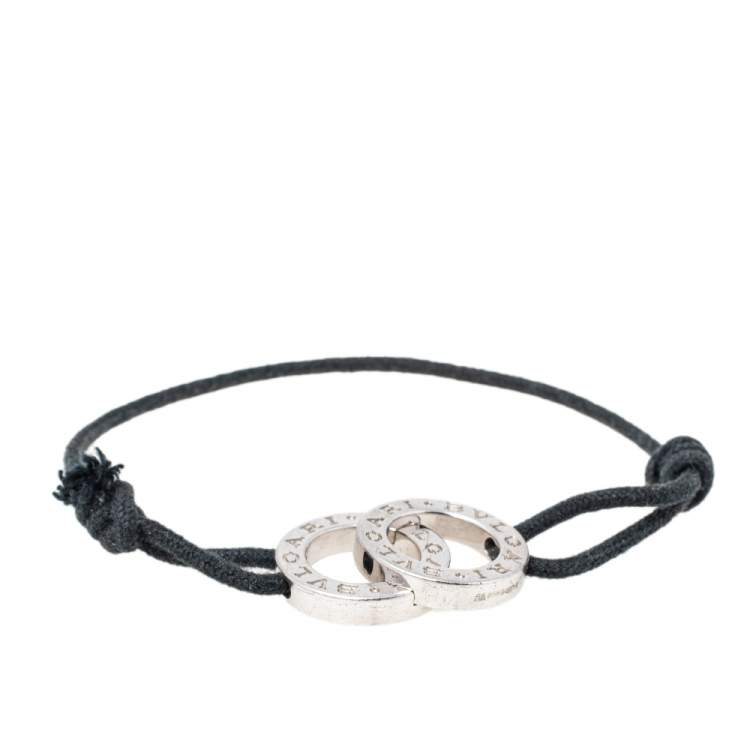 Pre Owned Bvlgari Bvlgari Interlocking Circles Silver Adjustable Cord Bracelet