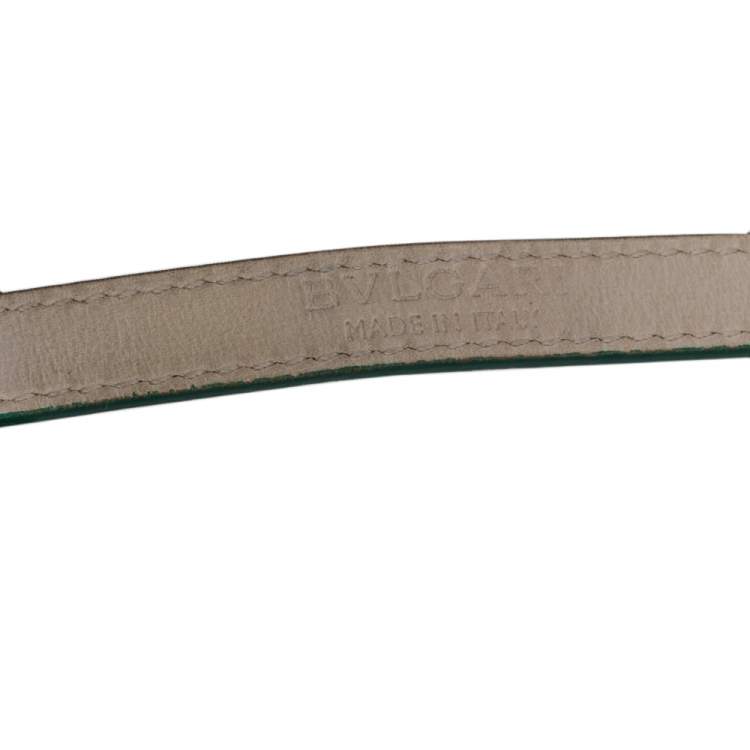 Pre Owned Bvlgari Bvlgari Interlocking Circles Green Leather Gold Plated Double Coiled Bracelet 