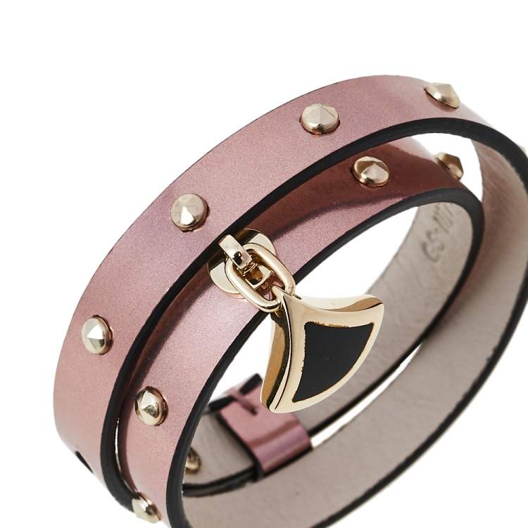 Pre Owned Bvlgari Divas' Dream Metallic Studded Leather Double Wrap Bracelet