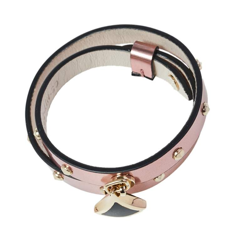 Pre Owned Bvlgari Divas' Dream Metallic Studded Leather Double Wrap Bracelet