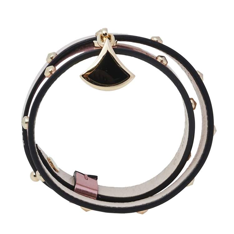 Pre Owned Bvlgari Divas' Dream Metallic Studded Leather Double Wrap Bracelet