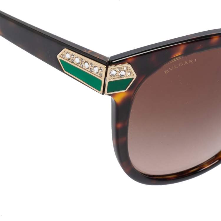 Pre Owned Bvlgari Brown Havana 8185BF Oval Sunglasses