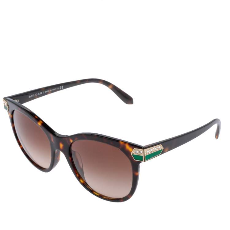 Pre Owned Bvlgari Brown Havana 8185BF Oval Sunglasses