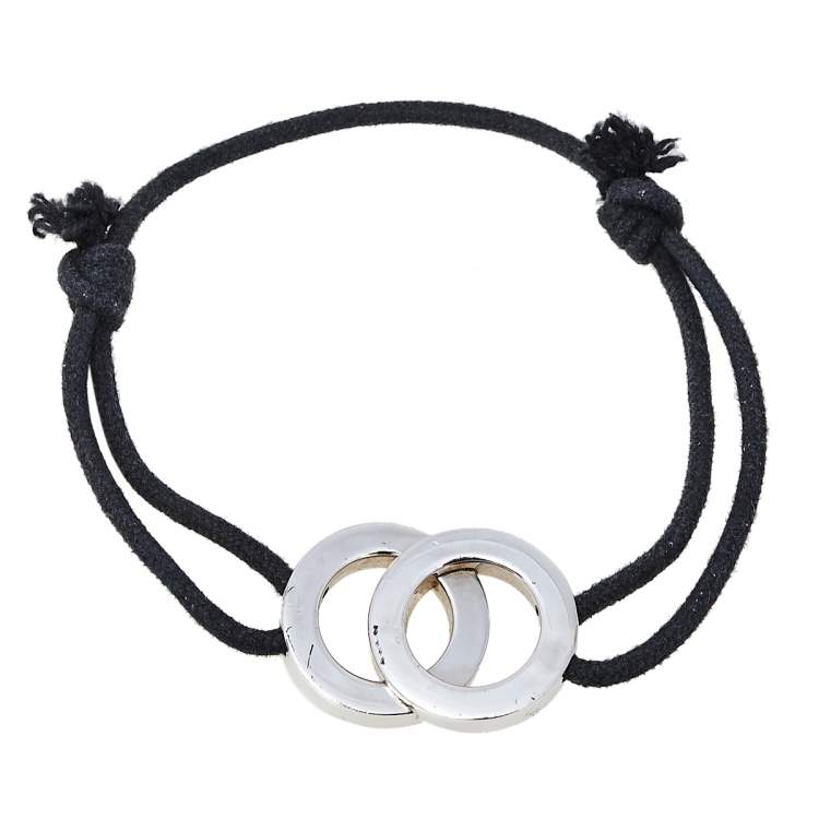 Pre Owned Bvlgari Bvlgari Interlocking Circles Silver Adjustable Cord Bracelet